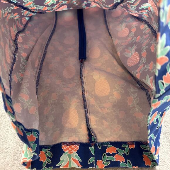 Crown & Ivy Women’s Size 8 Blue Pineapple Print Sleeveless Sheath Dress Lace Tri - Picture 4 of 8